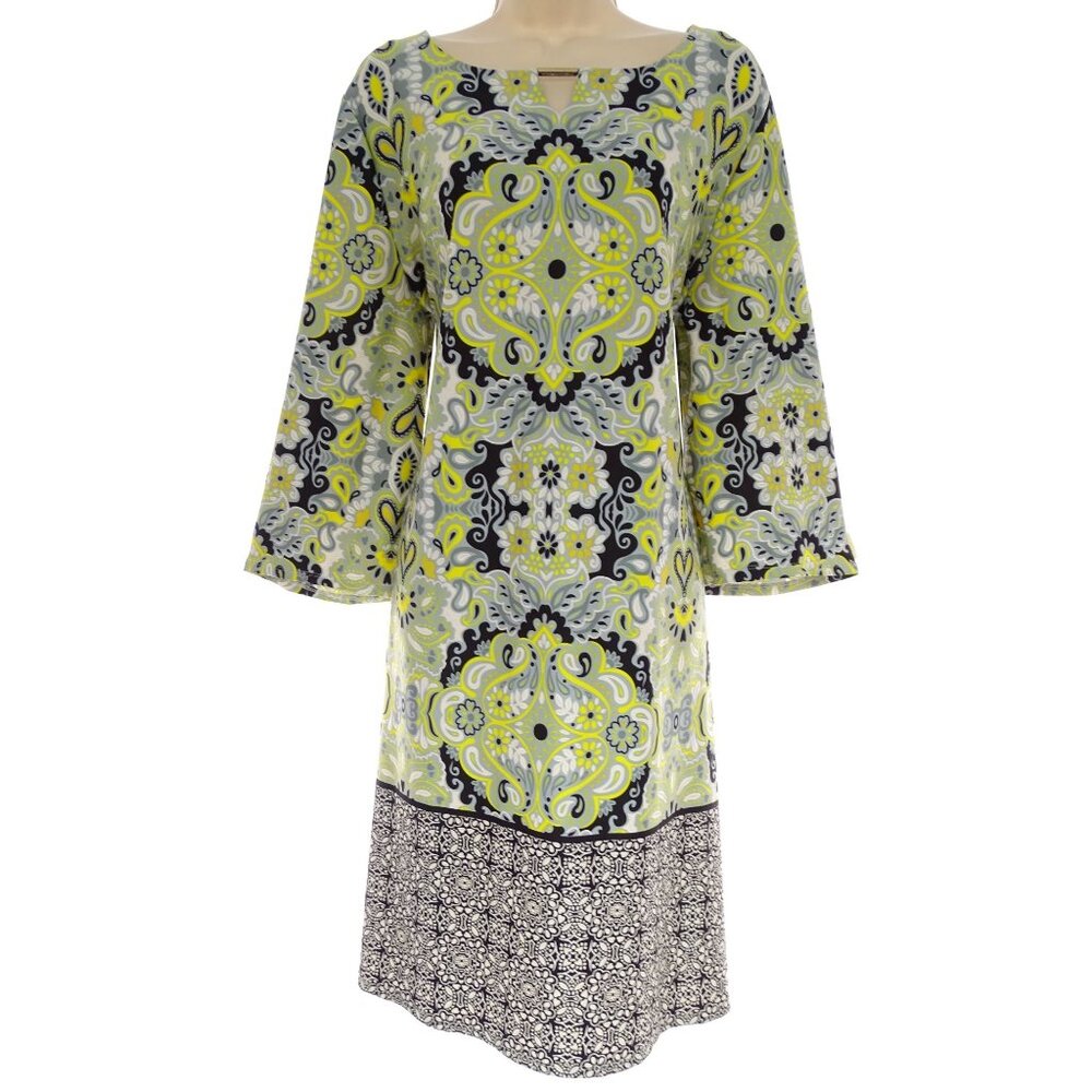 Tacera Black Yellow Paisley Print Keyhole Midi Shift Dress Size 3X 22 24 Plus Sz